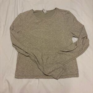 Yogalicious Ribbed Long-Sleeve Crewneck Top - Light Taupe